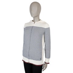 LORO PIANA blue white cashmere STRIPED ZIP-FRONT HOODDED Cardigan Sweater 40 S