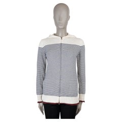 LORO PIANA blue white cashmere STRIPED ZIP-FRONT HOODDED Cardigan Sweater 40 S