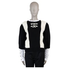 CHANEL black cream cashmere 21A CHATEAU DES DAMES CABLE KNIT Sweater 36 XS