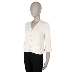 CHANEL cream cashmere 18P CHAIN TRIM KNIT Sweater 36 XS