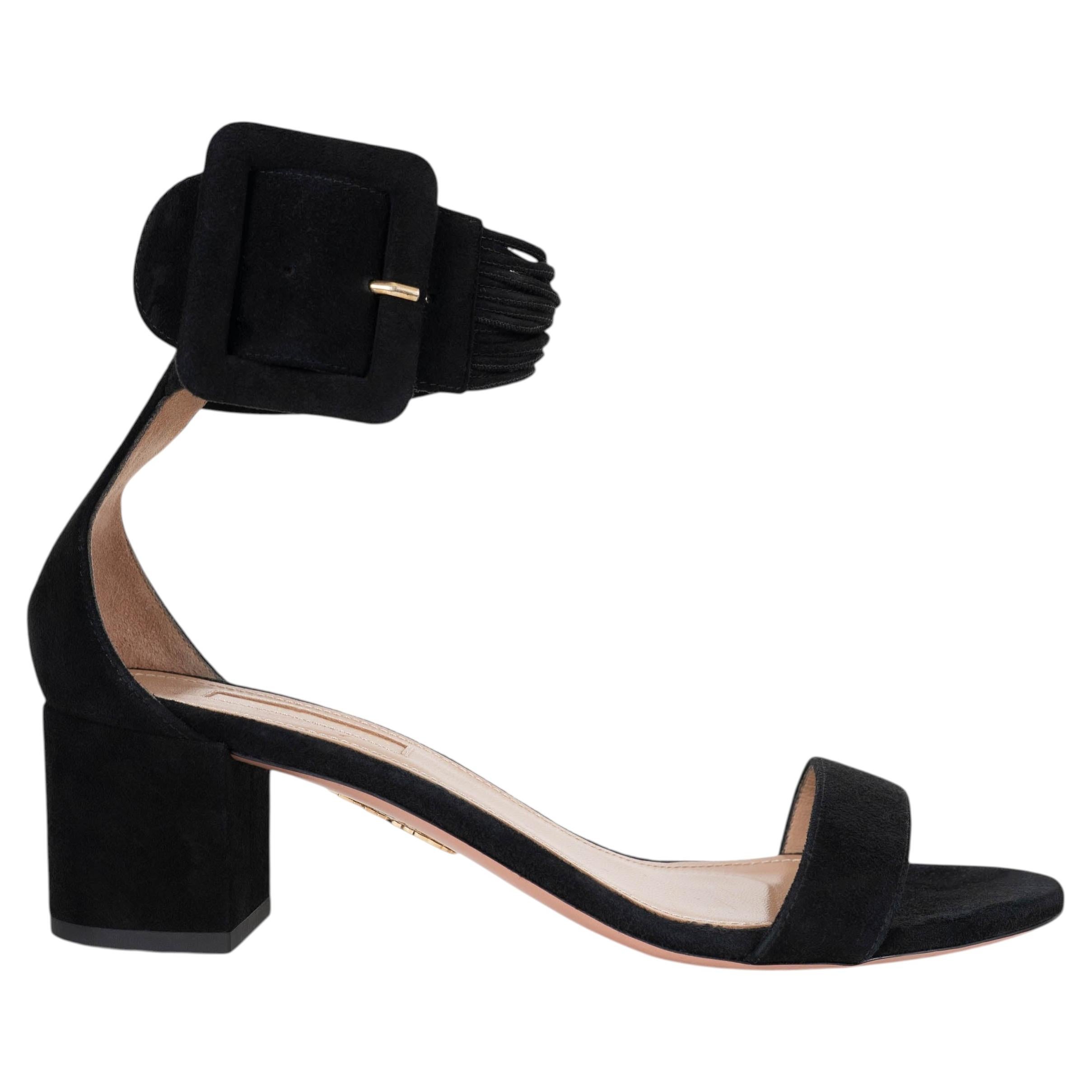 Pre-owned Aquazzura Black Suede Casablanca Ankle Strap Sandals Shoes 38
