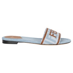 FENDI light blue denim SUNSHINE FF JACQUARD Slide Sandals Shoes 39