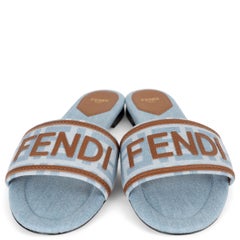 FENDI light blue denim SUNSHINE FF JACQUARD Slide Sandals Shoes 39