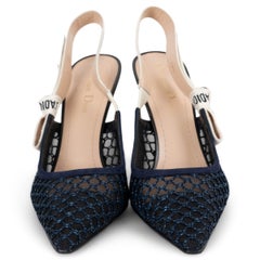 CHRISTIAN DIOR navy blue mesh J'ADIOR SLINGBACKS Shoes 38.5