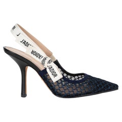 CHRISTIAN DIOR navy blue mesh J'ADIOR SLINGBACKS Shoes 38.5