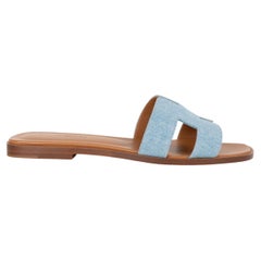 HERMES Bleu Claire blue ORAN DENIM Slide Sandals Shoes 37.5