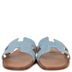 HERMES Bleu Claire blue ORAN DENIM Slide Sandals Shoes 37.5