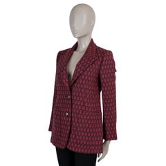 GUCCI dark red & blue wool 2016 GEOMETRIC JACQUARD Blazer Jacket 42 M