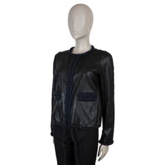 CHANEL black 16B PEARL TRIM LEATHER Jacket 38 S
