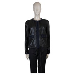 CHANEL black 16B PEARL TRIM LEATHER Jacket 38 S