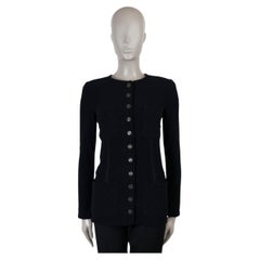 CHANEL black viscose 19S FOUR POCKET FITTED CREPE Jacket 34 XXS