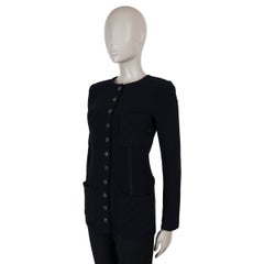 CHANEL black viscose 19S FOUR POCKET FITTED CREPE Jacket 34 XXS