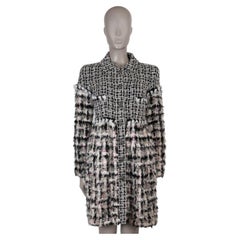 CHANEL black white pink silk 19K FAUX FUR & TWEED Coat Jacket 34 XXS