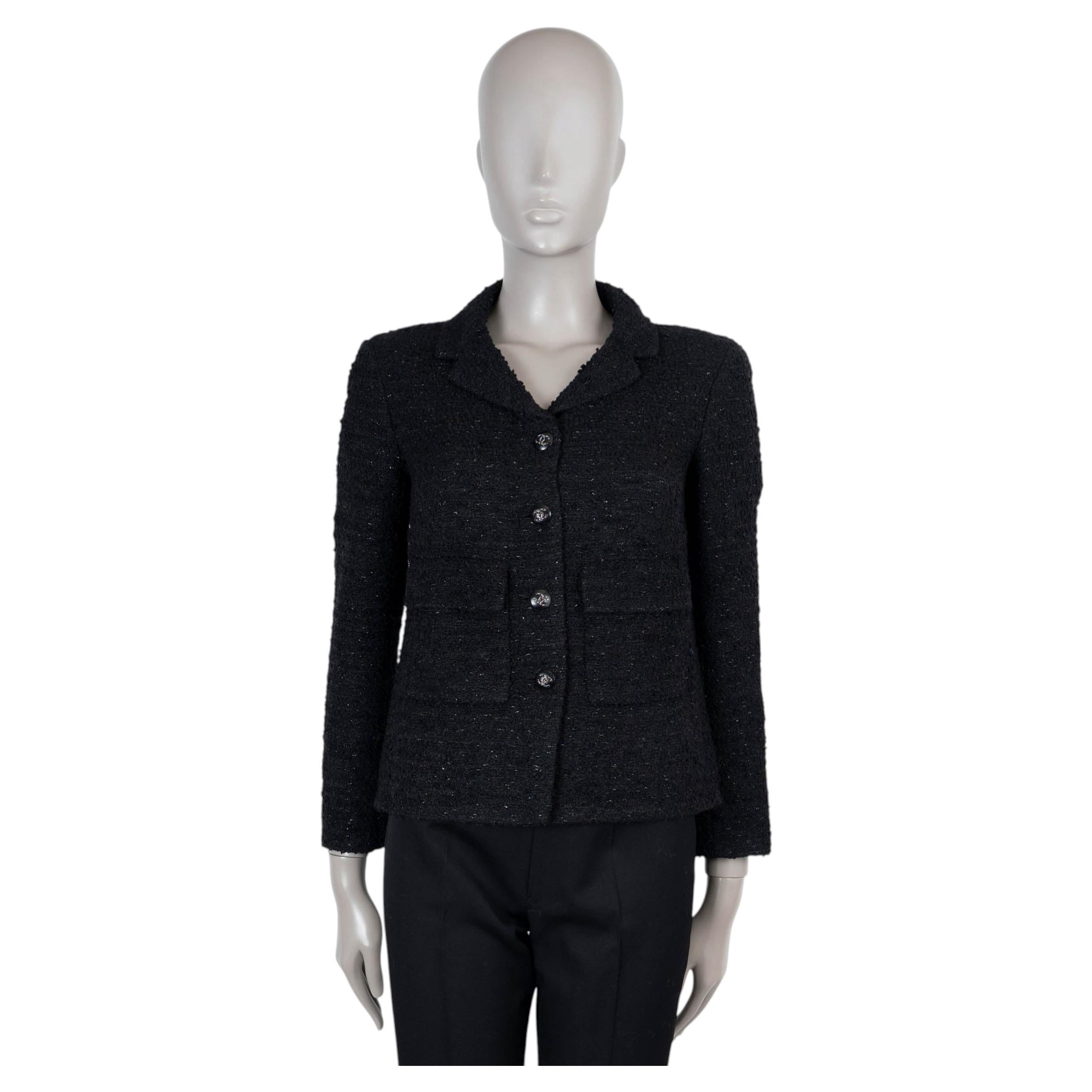 CHANEL, schwarze 21C CAPRI CROPPED CHUNKY TWEED-Jacke, Größe 36 XS