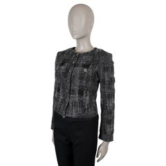 CHANEL black white cotton 22A FLORENCE CROPPED PLAID TWEED Jacket 36 XS