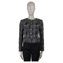 CHANEL black white cotton 22A FLORENCE CROPPED PLAID TWEED Jacket 36 XS