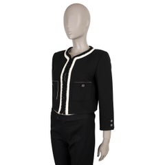 CHANEL black silk 22C DUBAI BRAID TRIM CROPPED CREPE Jacket 38 S
