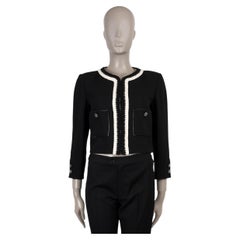 CHANEL black silk 22C DUBAI BRAID TRIM CROPPED CREPE Jacket 38 S