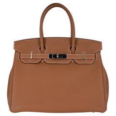 HERMES Gold camel Togo leather BIRKIN 30 Bag PHW