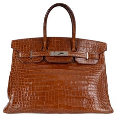 Bolso BIRKIN 35 de HERMES en color marrón miel, de cocodrilo, acabado mate, PHW