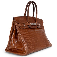 Bolso BIRKIN 35 de HERMES en color marrón miel, de cocodrilo, acabado mate, PHW