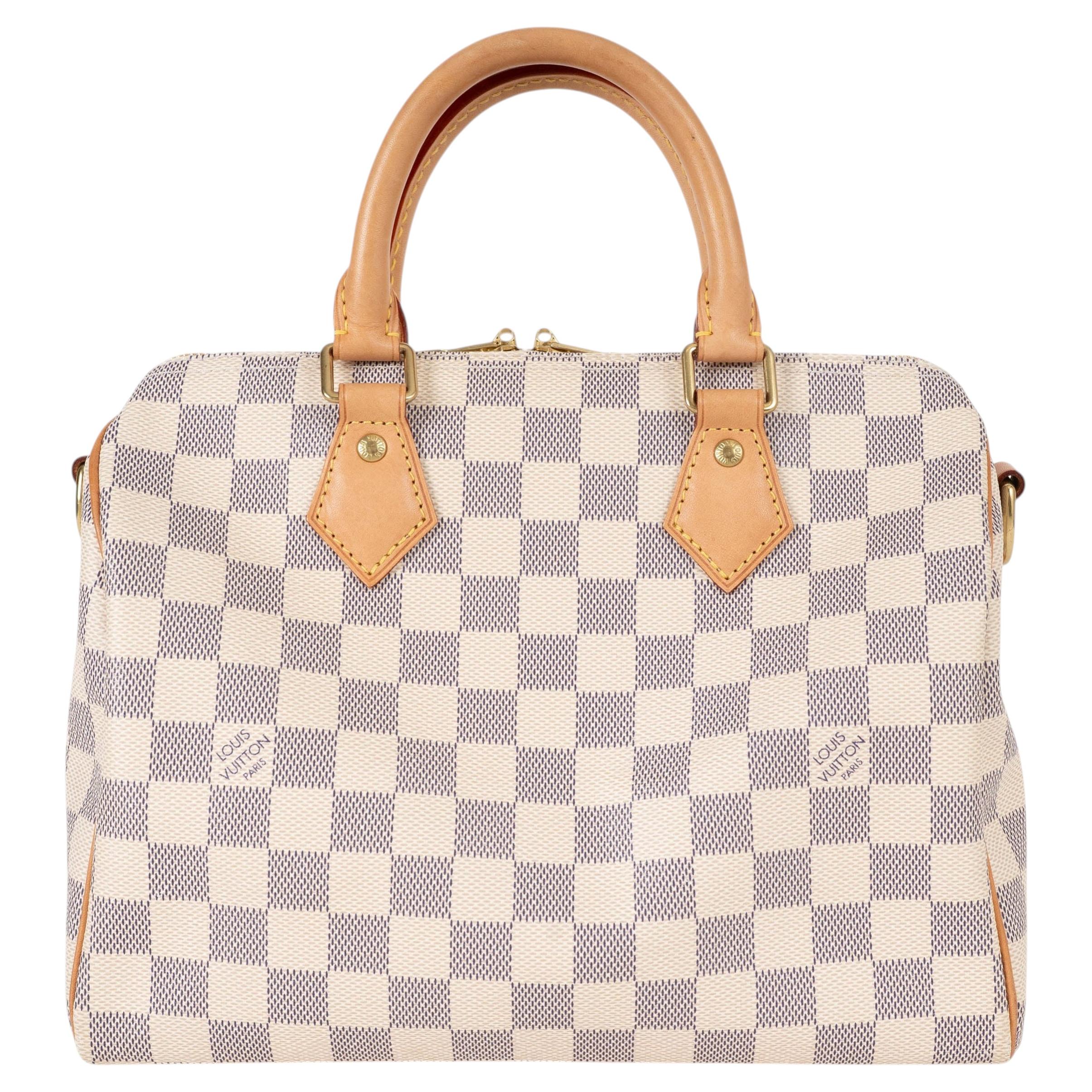 LOUIS VUITTON white Damier Azur canvas SPEEDY 25 Bag For Sale