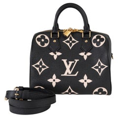 LOUIS VUITTON black beige Monogram Empreinte leather SPEEDY 25 BANDOULIERE Bag