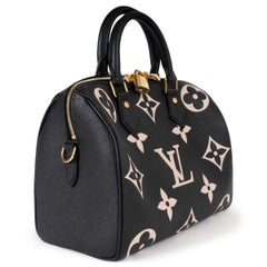 LOUIS VUITTON black beige Monogram Empreinte leather SPEEDY 25 BANDOULIERE Bag