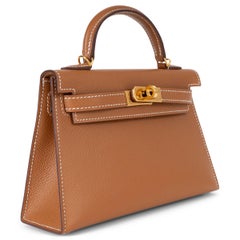 HERMES Gold camel Epsom leather MINI KELLY 20 Bag GHW