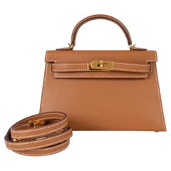 HERMES Gold camel Epsom leather MINI KELLY 20 Bag GHW