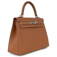 HERMES Gold camel Epsom leather KELLY 25 SELLIER Bag PHW