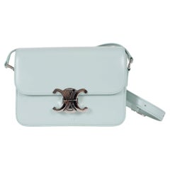 CELINE Light Aqua blue shiny leather TRIOMPHE TEEN Bag