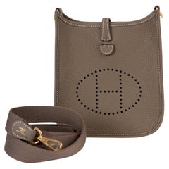 HERMES Etoupe taupe Clemence leather EVELYNE 16 AMAZONE Bag GHW