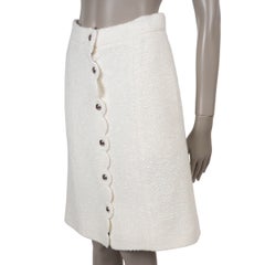 CHANEL white & cream wool 20K SCALLOPED TWEED Skirt 38 S
