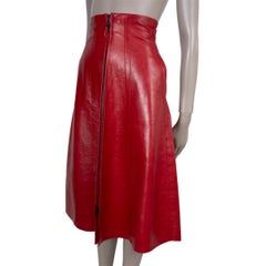 FENDI red 2017 SHINY LEATHER FLARED MIDI Skirt 36 XXS