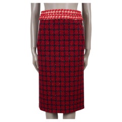 CHANEL dark red wool 22K PLAID TWEED MIDI Skirt 36 XS