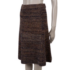 PRADA brown & blue wool & cashmere 2025 FLARED RIB-KNIT Skirt 40 S