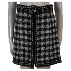 CHANEL black & silver mohair 11A LUREX PLAID TWEED Skirt 36 XS
