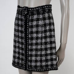 CHANEL black & silver mohair 11A LUREX PLAID TWEED Skirt 36 XS