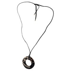 HERMES black & silver enamelled ISTHME EX-LIBRIS Necklace