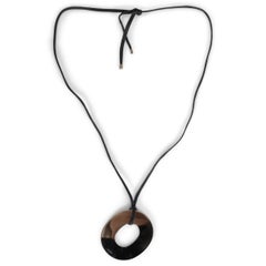 HERMES black & silver enamelled ISTHME EX-LIBRIS Necklace