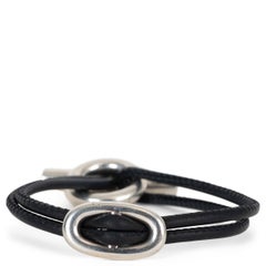 HERMES black leather & sterling silver SKIPPER GM CHAINE D'ANCRE Bracelet