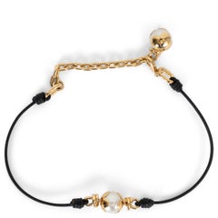 LOUIS VUITTON gold metal & black leather KNOTTY FAUX PEARL CHOKER Necklace