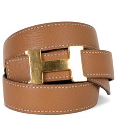 HERMES black & naturel leather CONSTANCE 24MM REVERSIBLE Belt 75