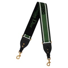 CHRISTIAN DIOR green & black canvas & leather EMBROIDERED Bag Shoulder Strap
