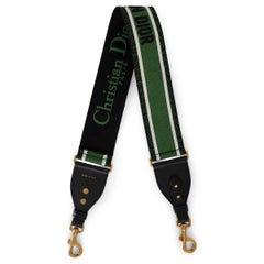 CHRISTIAN DIOR green & black canvas & leather EMBROIDERED Bag Shoulder Strap
