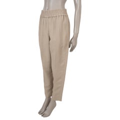 BRUNELLO CUCINELLI beige Leinenhose 2022 mit elastischem Bund, gerader Schnitt, verkürzt, Größe 42 M