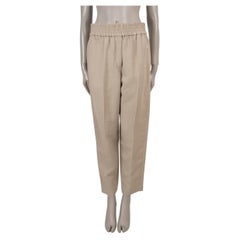 BRUNELLO CUCINELLI beige Leinenhose 2022 mit elastischem Bund, gerader Schnitt, verkürzt, Größe 42 M
