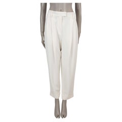BRUNELLO CUCINELLI, cremefarbene Seidenhose 2023, PLISSÉ, GERADER SCHNITT, KURZE LÄNGE, Größe 42 M
