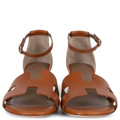 HERMES Naturel brown leather ENCENS 50 Sandals Shoes 39.5